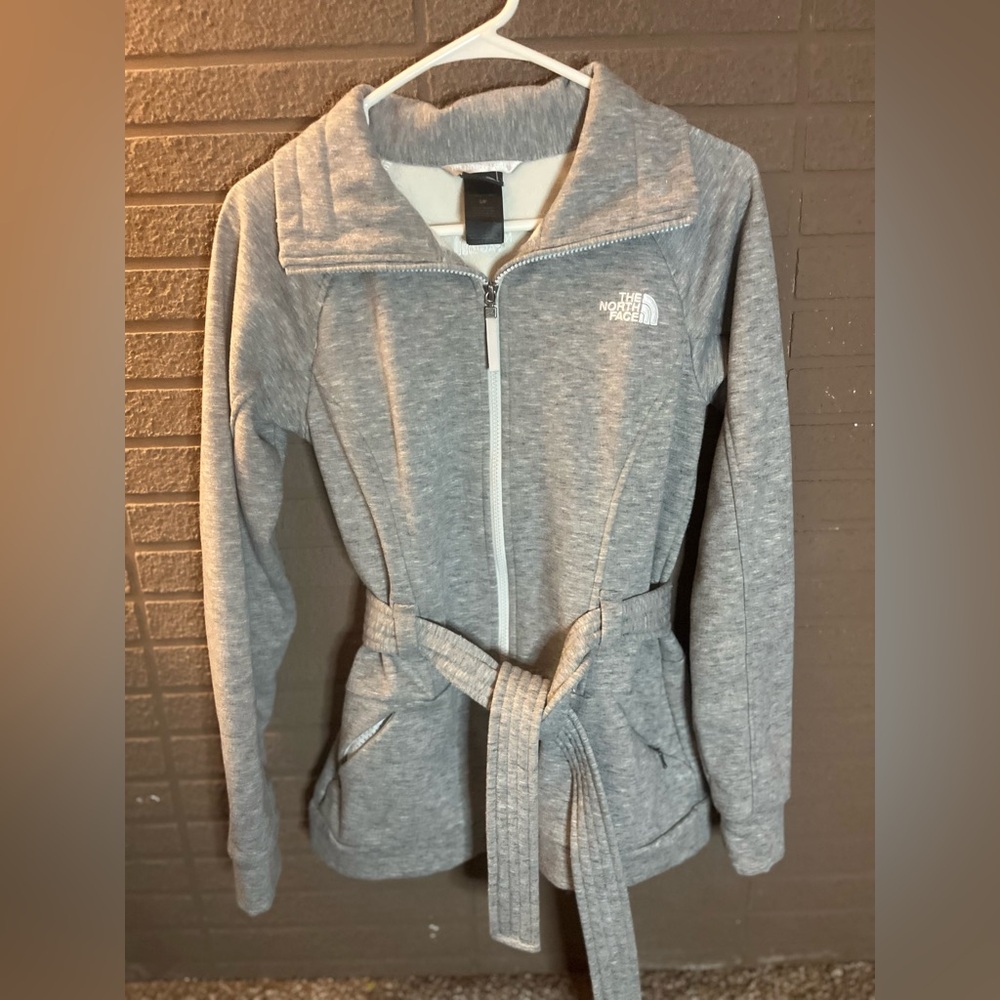 The North Face Gray Zip Front Belted Jacket Women’s S/P Athletic Jacket